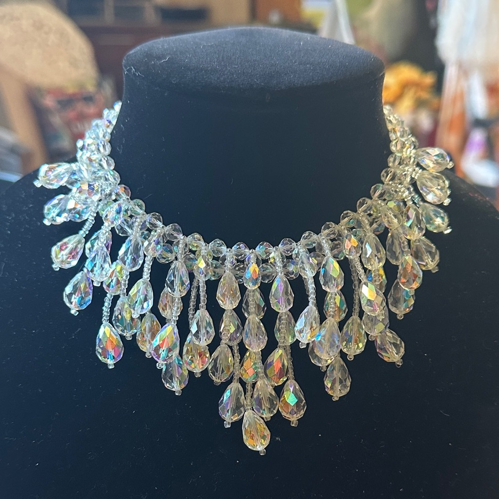 RARE Vintage Vendome Aurora Borealis Crystal Waterfall Bib Statement Necklace